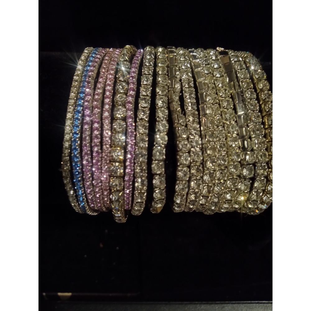Sparkling Rhinestone Bangles Set Stackable Crysta… - image 1